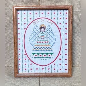 Vintage Embroidered Angel Art Framed Peace Serenity Whimsical Cottage Core